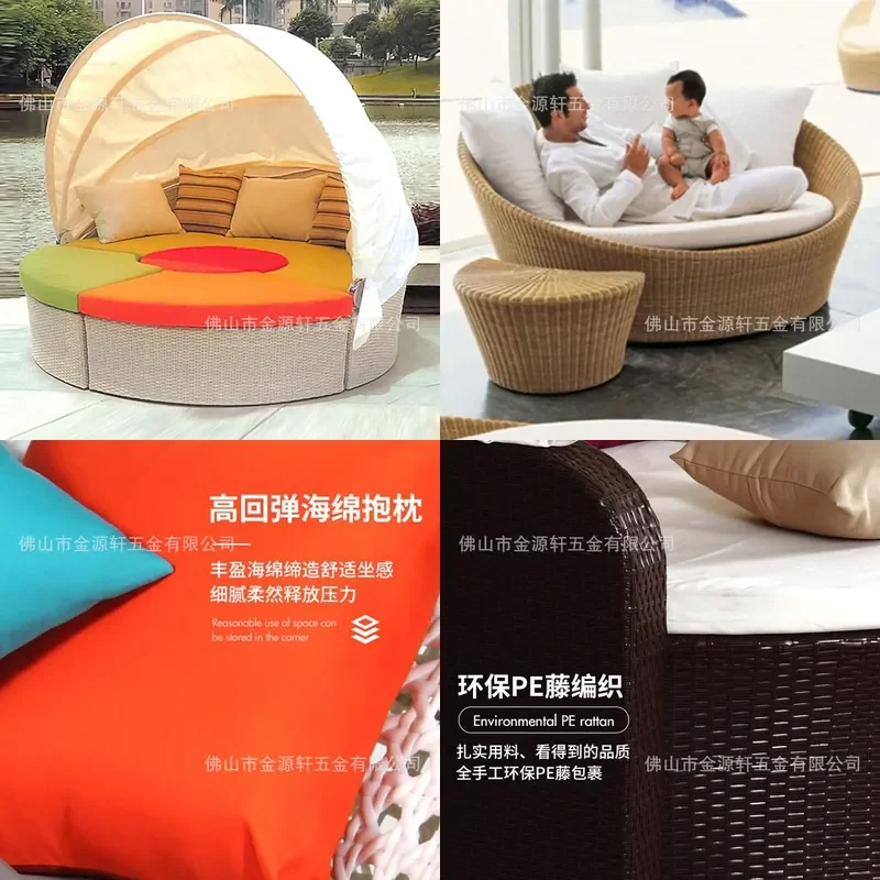 Round Rattan Outdoor Daybed Patio Poolside Lounger Wicker Sofa Bed Garden Beach Relaxing Furniture