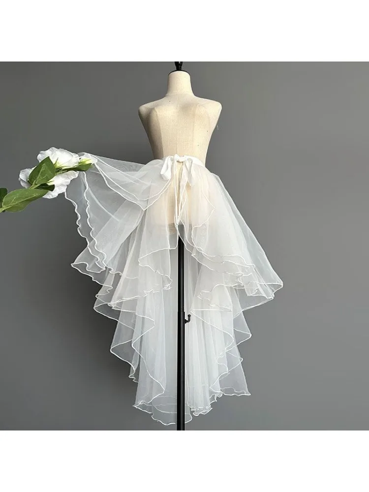 Dance Skirts Ballet Gauze Swing Wrap One Piece Small Apron Women's See-through Irregular Bow Tie Knee-length Tailed Mid-length