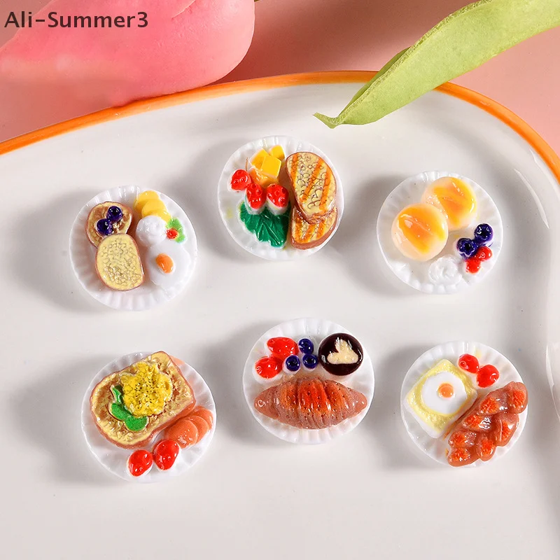 6pcs/Set Doll House Scene Ornaments DIY Miniature Landscape Fairy Garden Decors Accessories Dollhouse Mini Dim Sum Platter