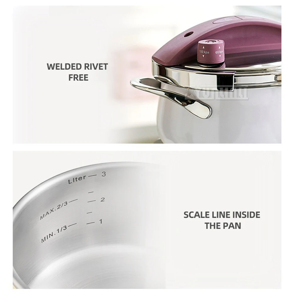 Upgrade 3L Pressure Cooker 304 Stainless Steel Thickened Pressure Cooker Kitchen Cookware