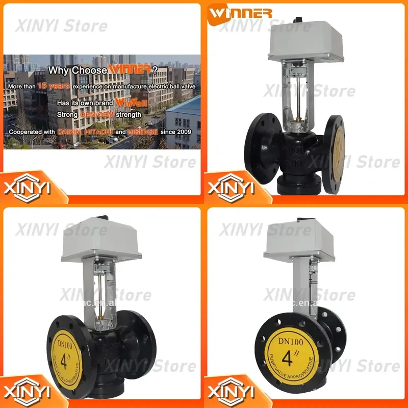 for Winvall 2 Way 4 Inch Motorized Water Valves 24V 0-10V DN100 Electric Flange Globe Valve