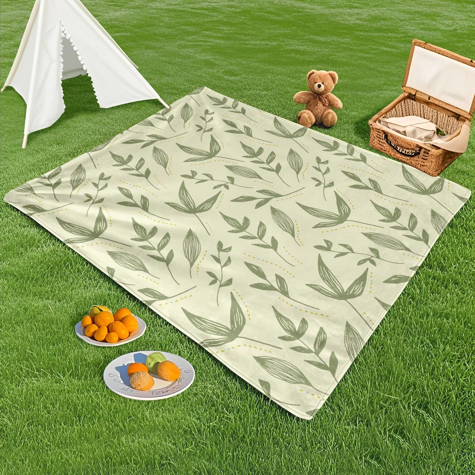 

Outdoor Yellow Cyan Repeating Leaf Pattern Blanket For Picnics And Essential Living Accessories With Vibrant Style