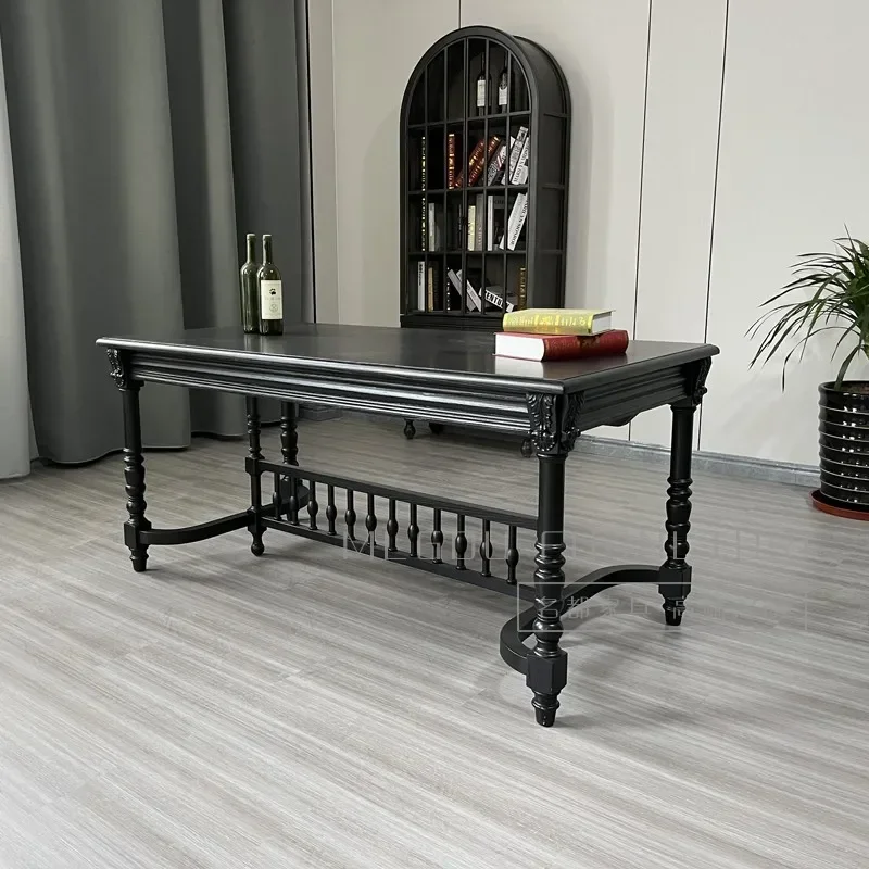 โต๊ะอาหารแบล็คไนท์ ไม้เนื้อแข็ง สไตล์ฝรั่งเศสย้อนยุค โต๊ะสี่เหลี่ยม โต๊ะอาหาร โต๊ะวางของที่ทางเข้า