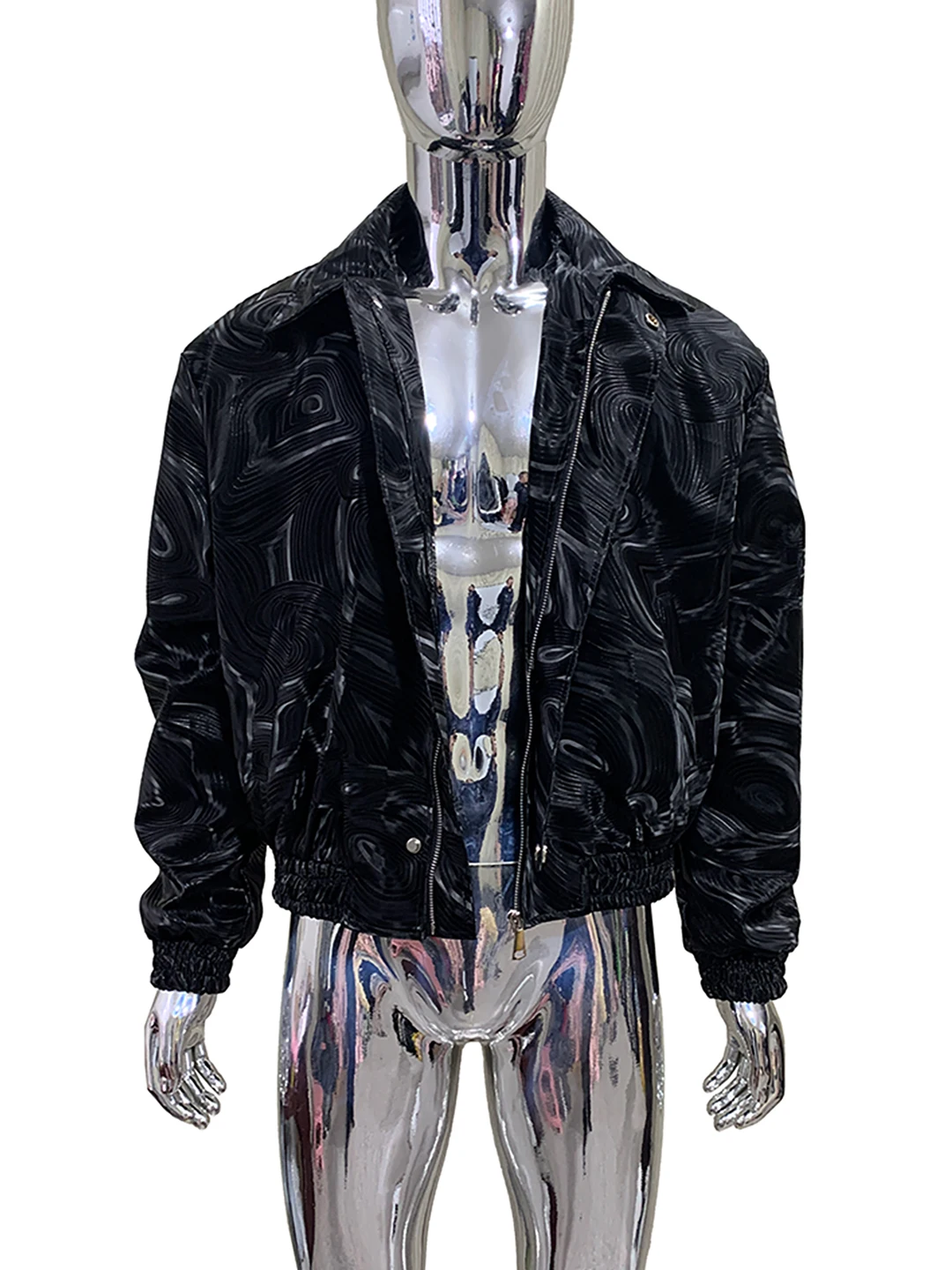 

Nerazzurri Men's Short Biker Jacket High Gloss Laser Cut PU Leather Anti-Wrinkle Waterproof Spring Fashion Outerwear