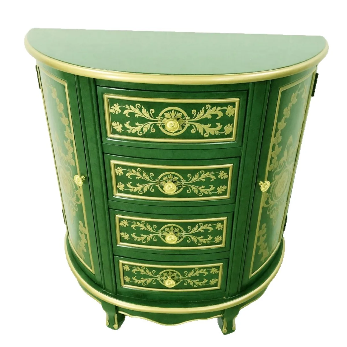 CX French-style gold-green four-compartment two-door relief semicircular entryway cabinet