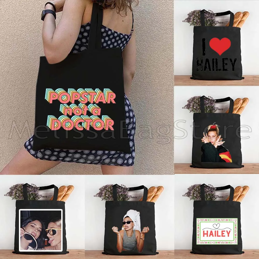 Funny Cute Fashion Hailey Bieber Love Heart Queen Girl Student Women Canvas Tote Bag Shoulder Shopper Cotton Handbag Books Bags