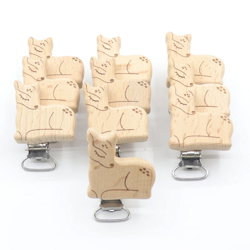 

5Pcs Animal deer Shape Dummy Clip Food Grade Beech Wooden Clip for Baby Teething Pacifier Chain Holder DIY Accesories Findings