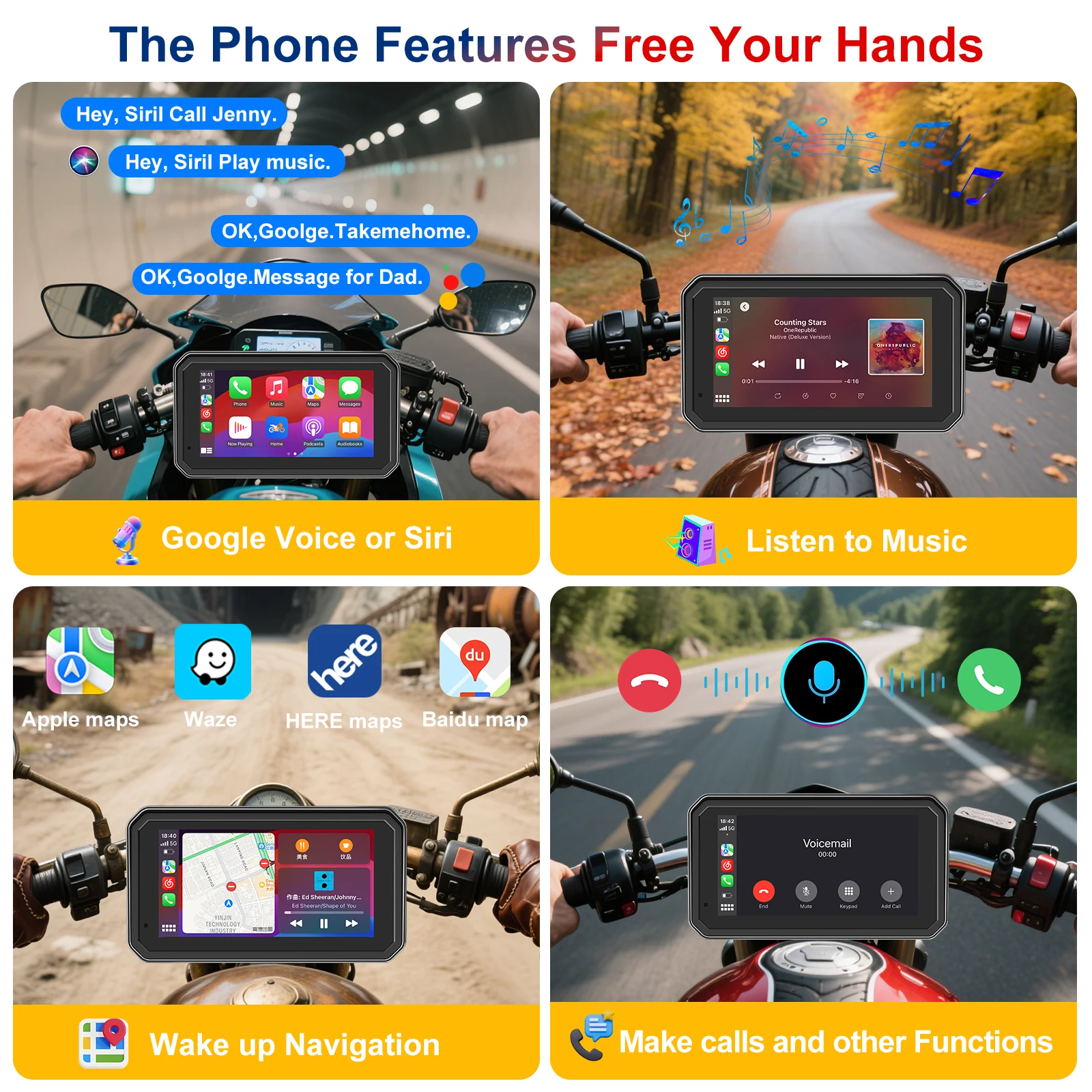 6 بوصة دراجة نارية لاسلكية CarPlay الملاحة مسجل عرض ضغط الإطارات لتحديد المواقع الفقرة موتو أندرويد السيارات IPX7 اكسسوارات موتو