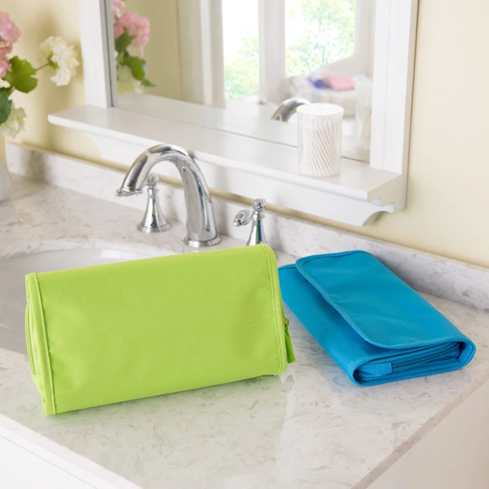 

Light Green Multifunction Hanging Wash Bag Folding Organizer Travel Toiletry Bag Canvas High Capacity Portable Makeup