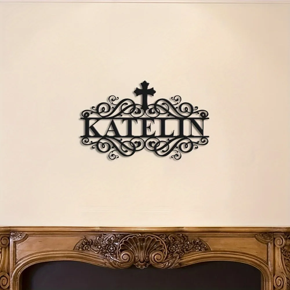 Custom Metal Nameplate Graceful Cross Pattern Tailored Outdoor Wall Deco Churches Homes Vintage Housewarming Birthday Gift Sign