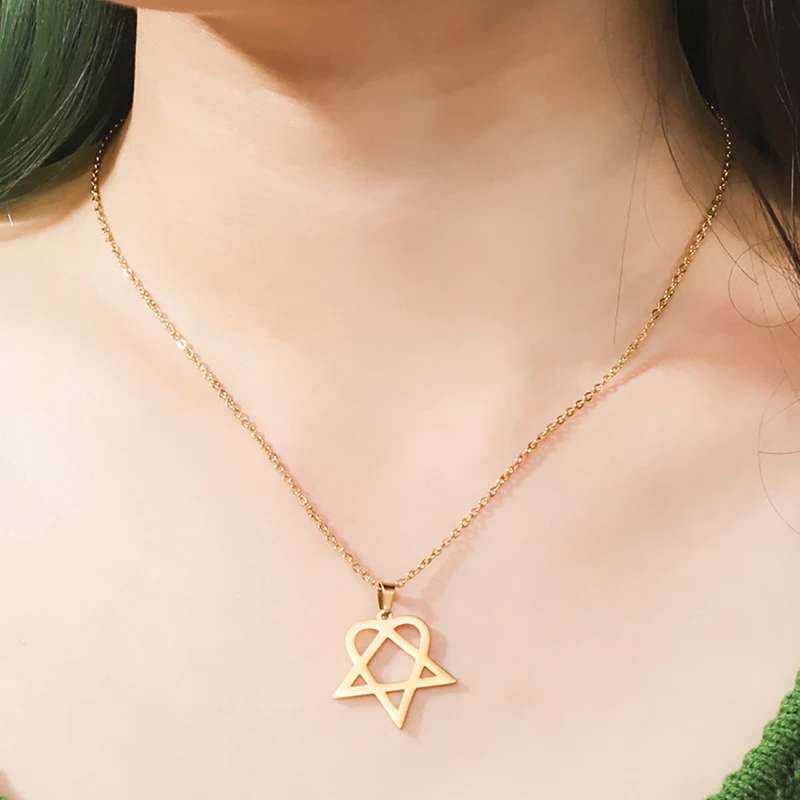 Classic simple Heartagram Star Heart Stainless Steel Pendant Necklace jewelry