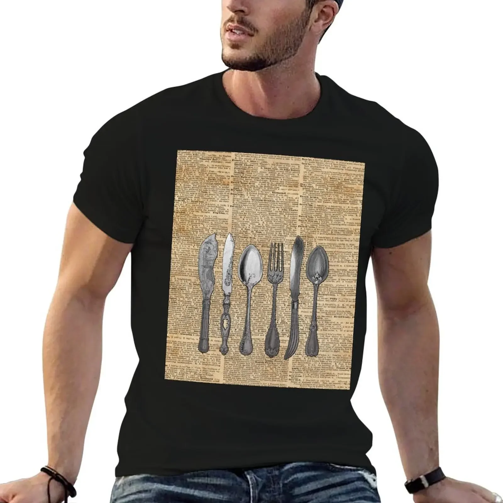 Vintage Cutlery Set,Spoon,Fork,Knife,Antique Dinning,Old-Fashioned T-Shirt essential t shirt vintage T-shirts for men cotton