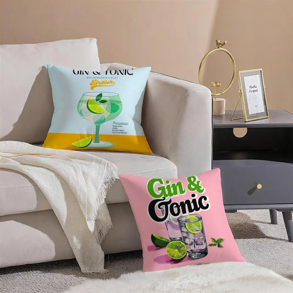 Gin & Tonic Cocktail Painting Cushion Cover Linen Pillowcase Cover Soft Decor for Sofa Home Room