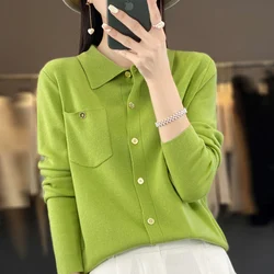 2023 New Women's Cardigan Women's Cashmere Cardigan Women's Sweater Knitted Cardigan Polo Collar Cashmere Sweater