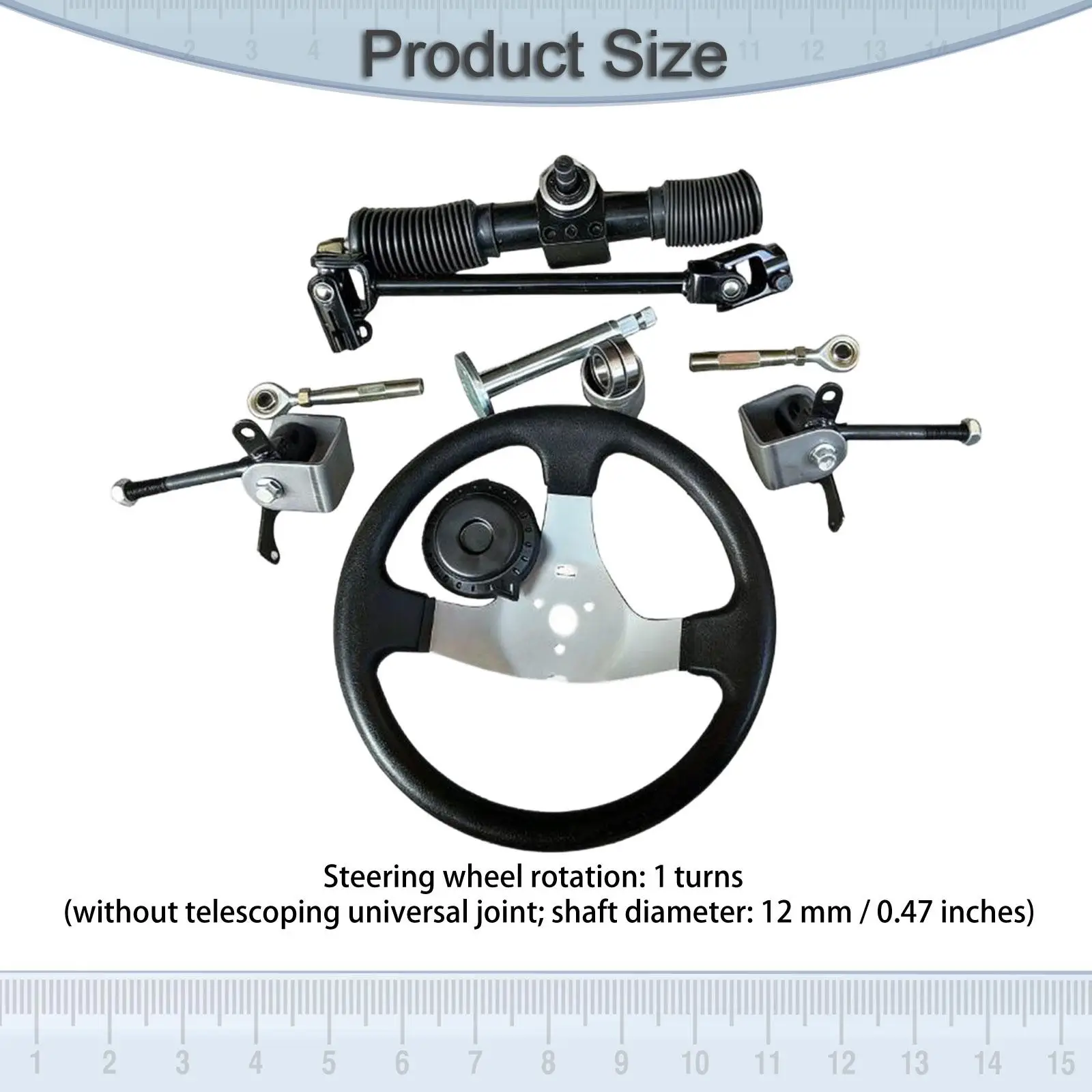 

300mm Steering Wheel Steel Kit Reliable Parts, Metal ,Easy Installation, Assembly Replace Gear Rack Pinion Adjustable Shaft Set