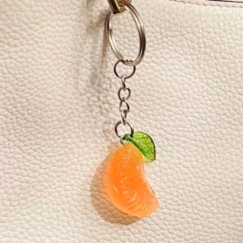 귤 키 체인, 음식 과일 상쾌한 오렌지 조각 현실적인 열쇠 고리 