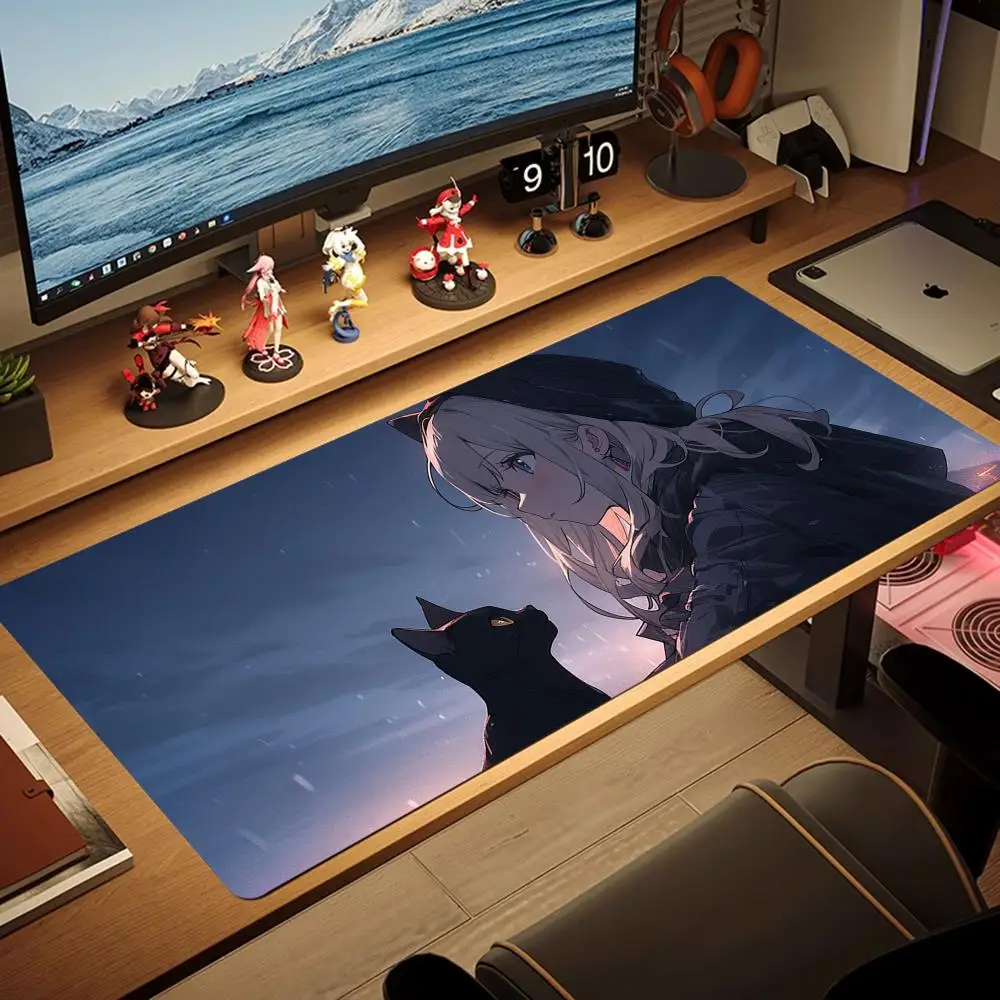 

Anime Black cat Girl monitor carpet Mouse Pad Large MousePad XXL Gaming Rubber mini PC Lock Desk Mat Computer Gamer phone office