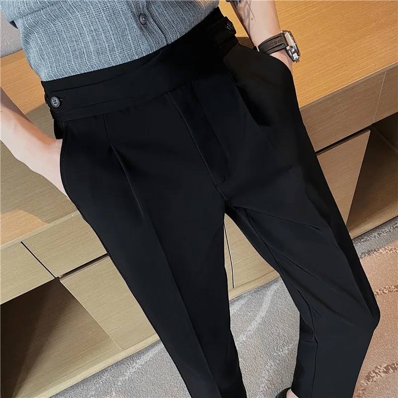 Men Summer Boutique Suits Pants Male Formal Wear Trousers Quality Men British Style Ice Silk Fabric Business Casual Suit Pants