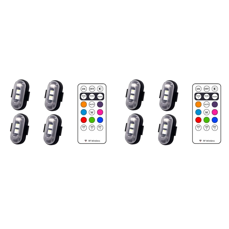 

Новинка-8 шт., светодиодная сигнальная лампа для мотоцикла, универсальный мини-сигнальный светильник для дрона с контроллером, стробоскоп, 8 цветов, индикатор