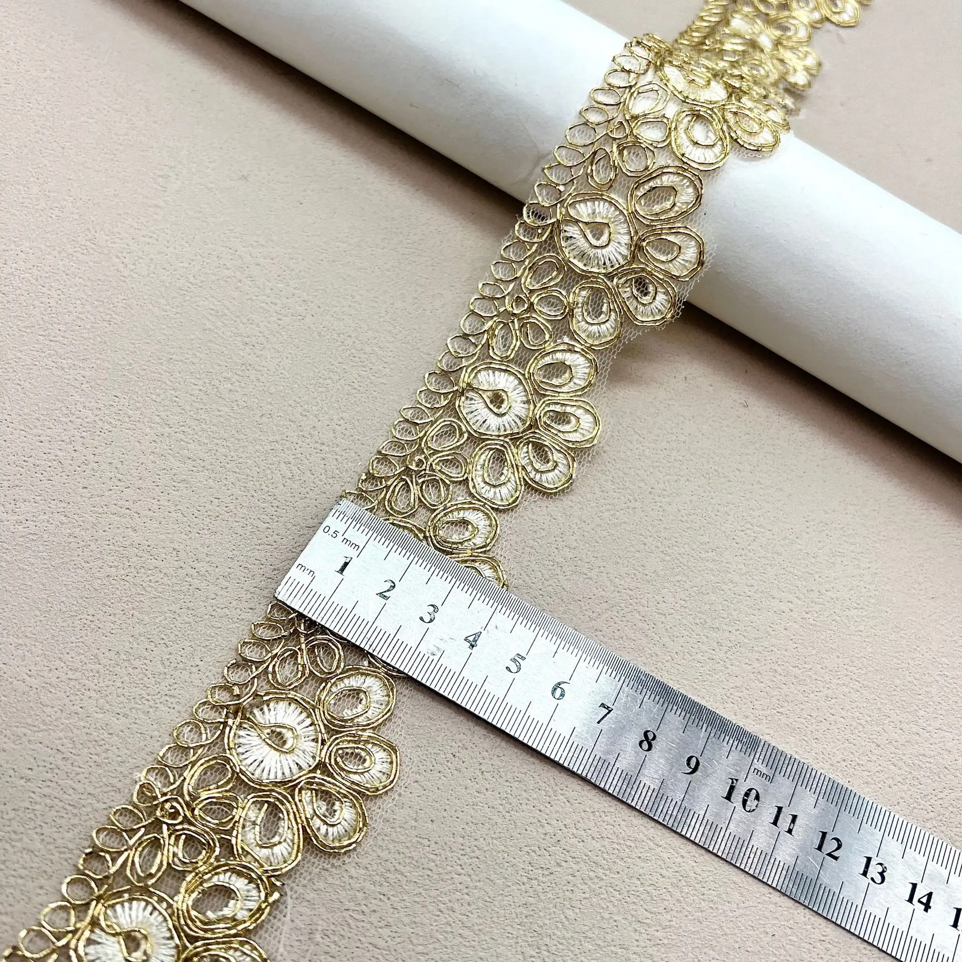 3.5cm Cat Paw Embroidered Lace Gold Cord Ethnic Ribbon for Hanfu DIY Garment Accessories