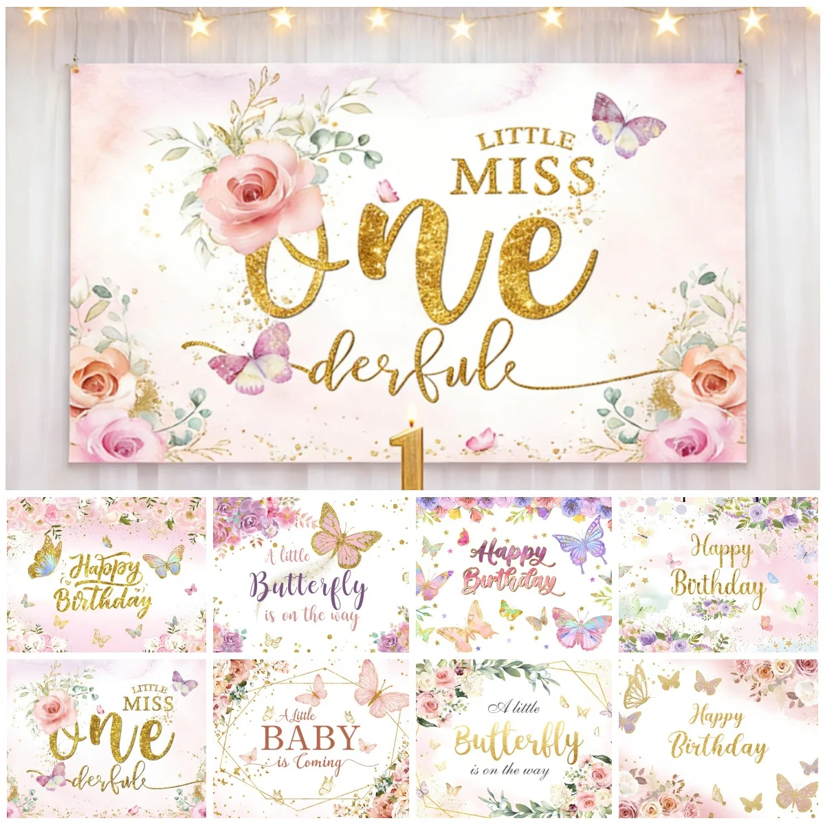 Butterfly Birthday Decorations Backdrops Flower Princess Girls Birthday Party Baby Shower Portrait Backgrounds For Photographs