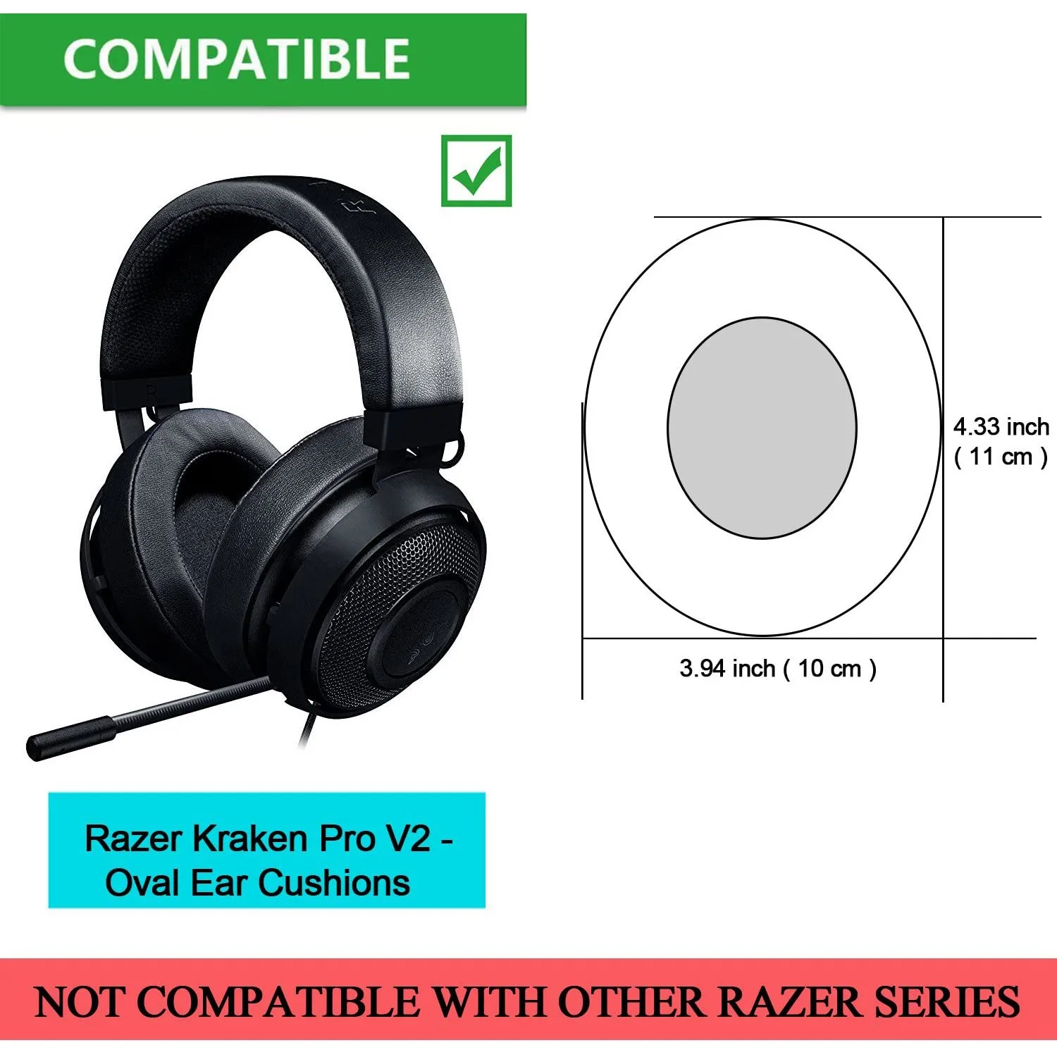 ปลอกหมอนแผ่นรองหูโฟมจำรูปรูปวงรีสำหรับ Razer Kraken Pro V2 2ชิ้น