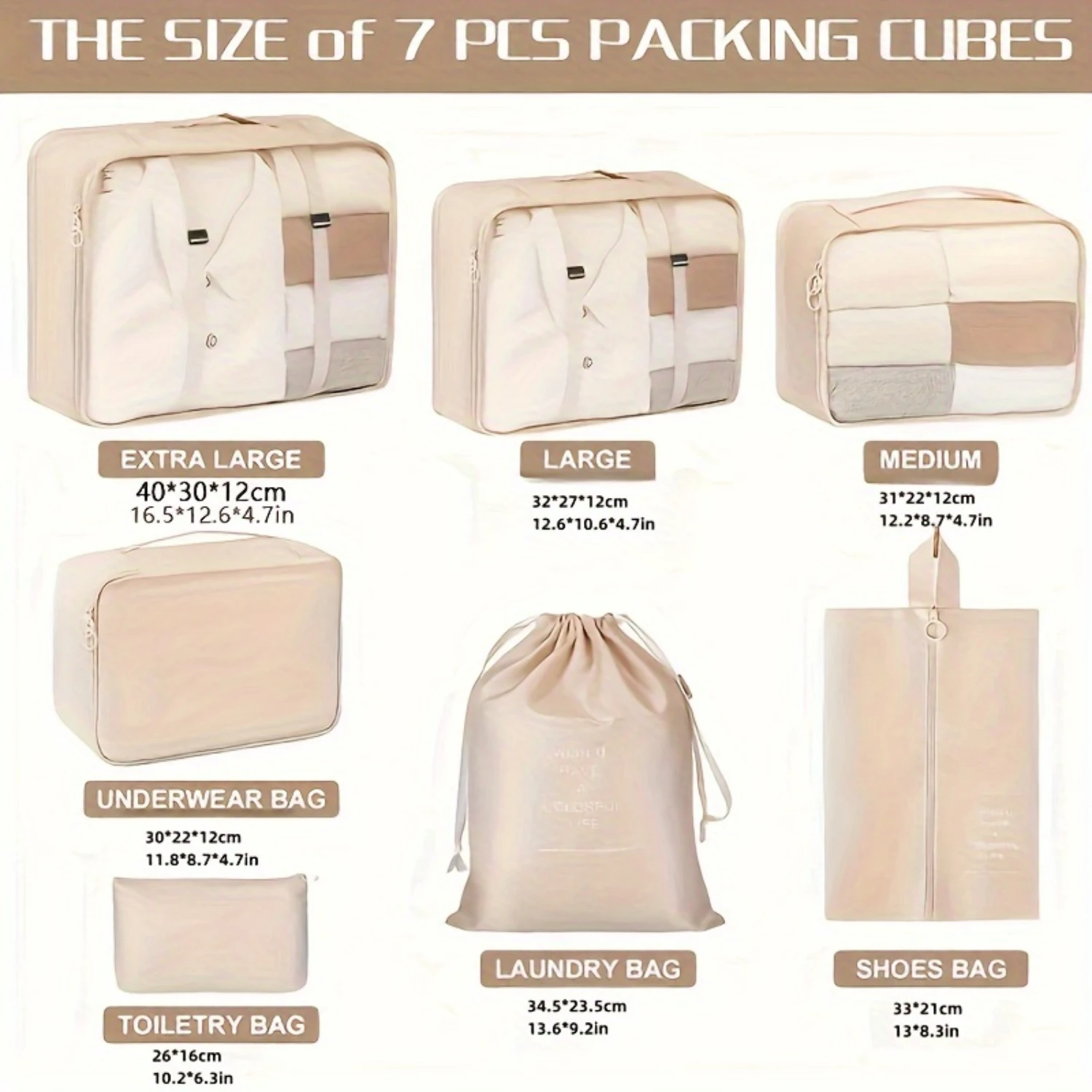 7-Piece Travel Organizer Set, Multipurpose Lightweight Packing Cubes, For Shoes, Cosmetics, Clothes, Underwear, Etc Makeuo bag