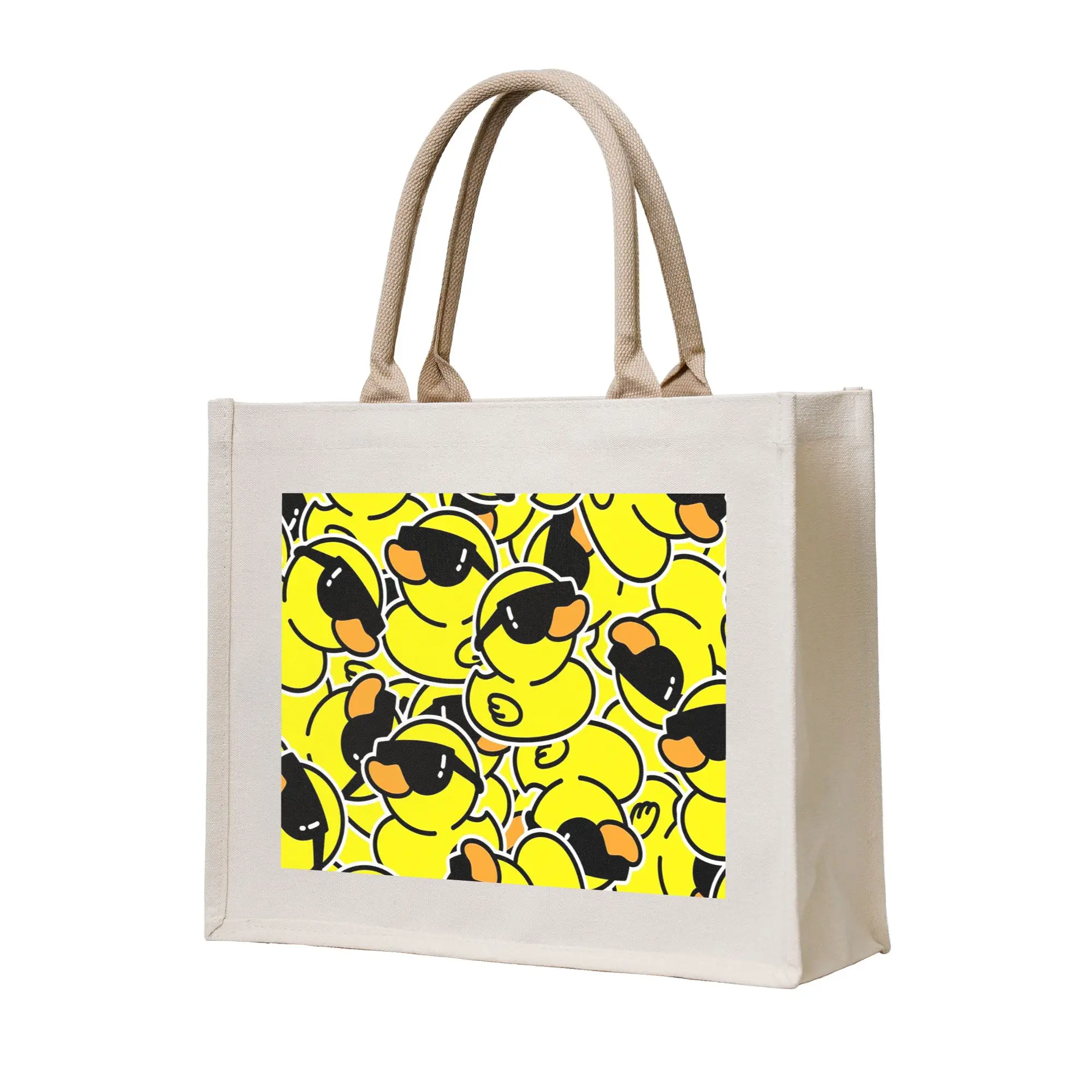 

Желтая классическая сумка-шоппер с резиновой уткой, холщовая складная сумка-тоут для женщин, дорожная сумка через плечо