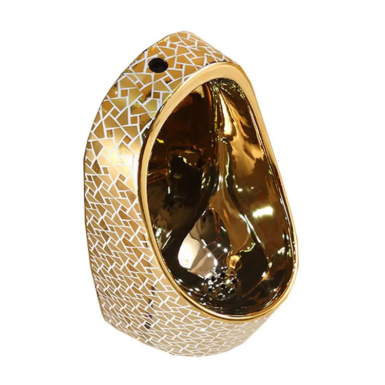 Luxury Gold Ceramic Flat Back Wall Male Urinal Small Size Sensor For Hotel Bathroom Projects Elegant For Commercial Use