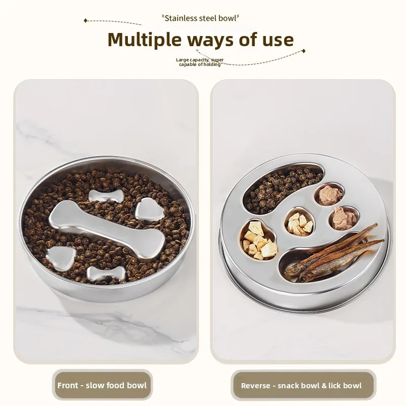 YJQ stainless steel non-slip pet bowl anti-tip thickened large capacity pet tableware