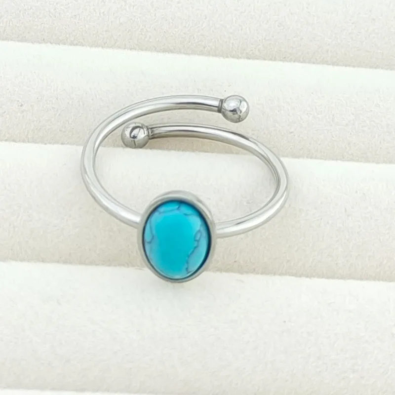 Cincin baja tahan karat batu alam warna-warni antik untuk wanita, cincin Boho hadiah perhiasan pernikahan dapat disesuaikan