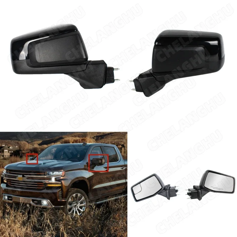 

1 пара для Chevrolet Silverado 1500 2019 2020 2021 2022 2023 американская версия регулировка мощности теплого черного окрашенного заднего зеркала в сборе