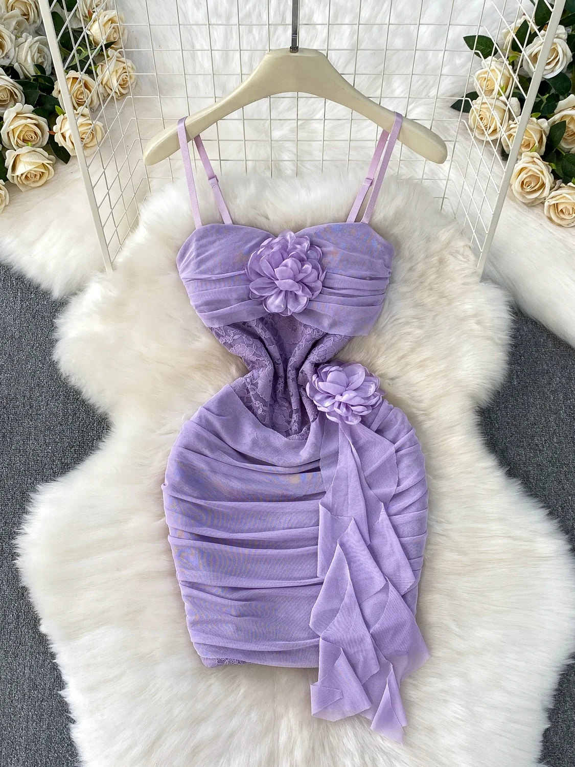 

Pure Desire Сексуальное кружевное платье с летним дизайном Sense Strapl Dr Женская юбка-пузырь с высокой талией Бюстье с 3D цветочным декором...