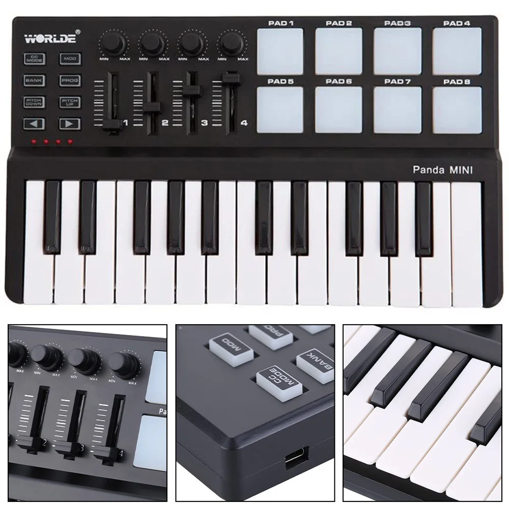 MIDI Controller Professional Worlde Panda mini 25-Key USB Keyboard Drum Pad MIDI Controller Gift