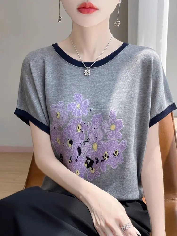 

Faionable Mommy Ice Silk Трикотажная футболка Свободная легкая ор Све круглый топ Дышащая влажная летняя одежда ng