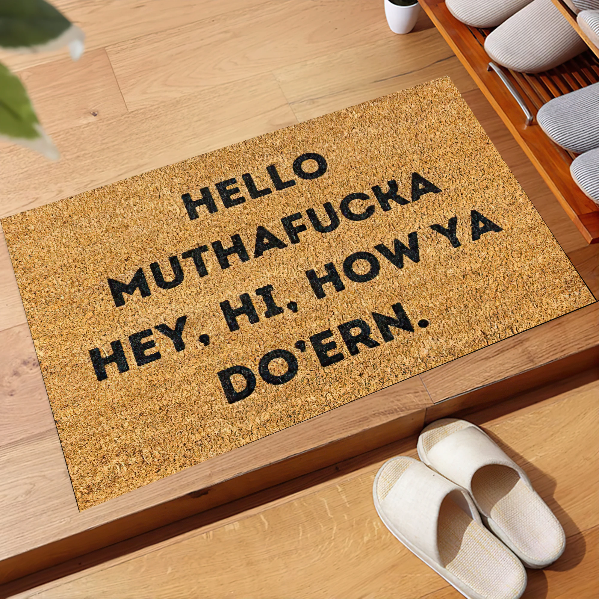 Hello Muthafucka Hey Hi How Ya Do'ern Funny Doormat Rubber Door Mat Non-Slip Entrance Rug Welcome Mat for Front Door Home Decor