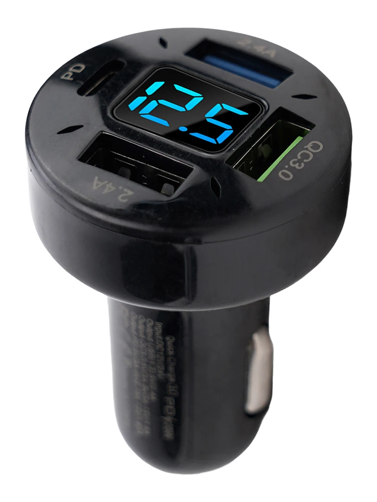 1X Car Charger 12V/24V 4USB Aluminum Alloy+PC Black Voltage Monitoring Input Voltage 12-24V USB1 Output 5V/2.4A