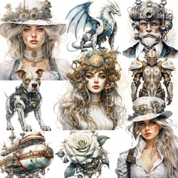 12Pcs/Pack White Steampunk Sticker DIY Craft Scrapbooking Album Junk Journal Decorative Stickers