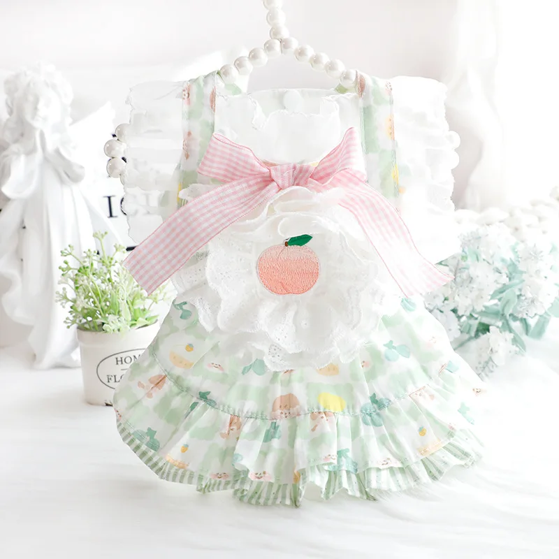 Green Lolita Skirt Dog Clothes Dress Honey Peach Dogs Clothing Fashion Bowknot Small Pet Costume Spring Summer Ropa Para Perro