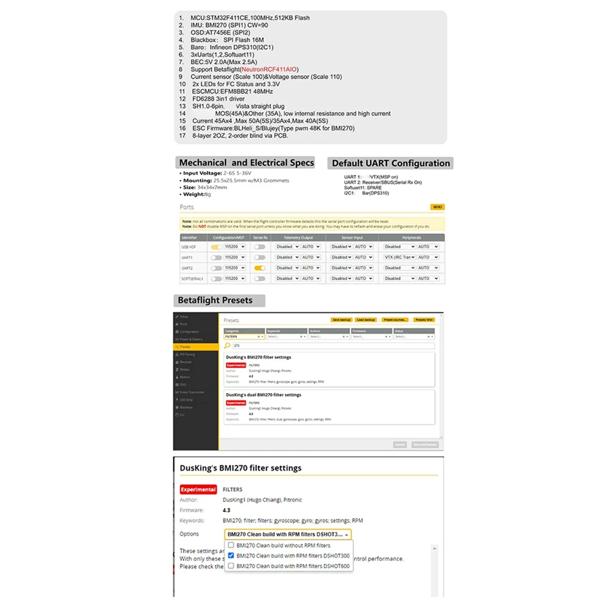 وحدة تحكم في الطيران YSIDO F411 الفعالة 2-6S AIO BMI 270 BLHELI S 45A ESC OSD