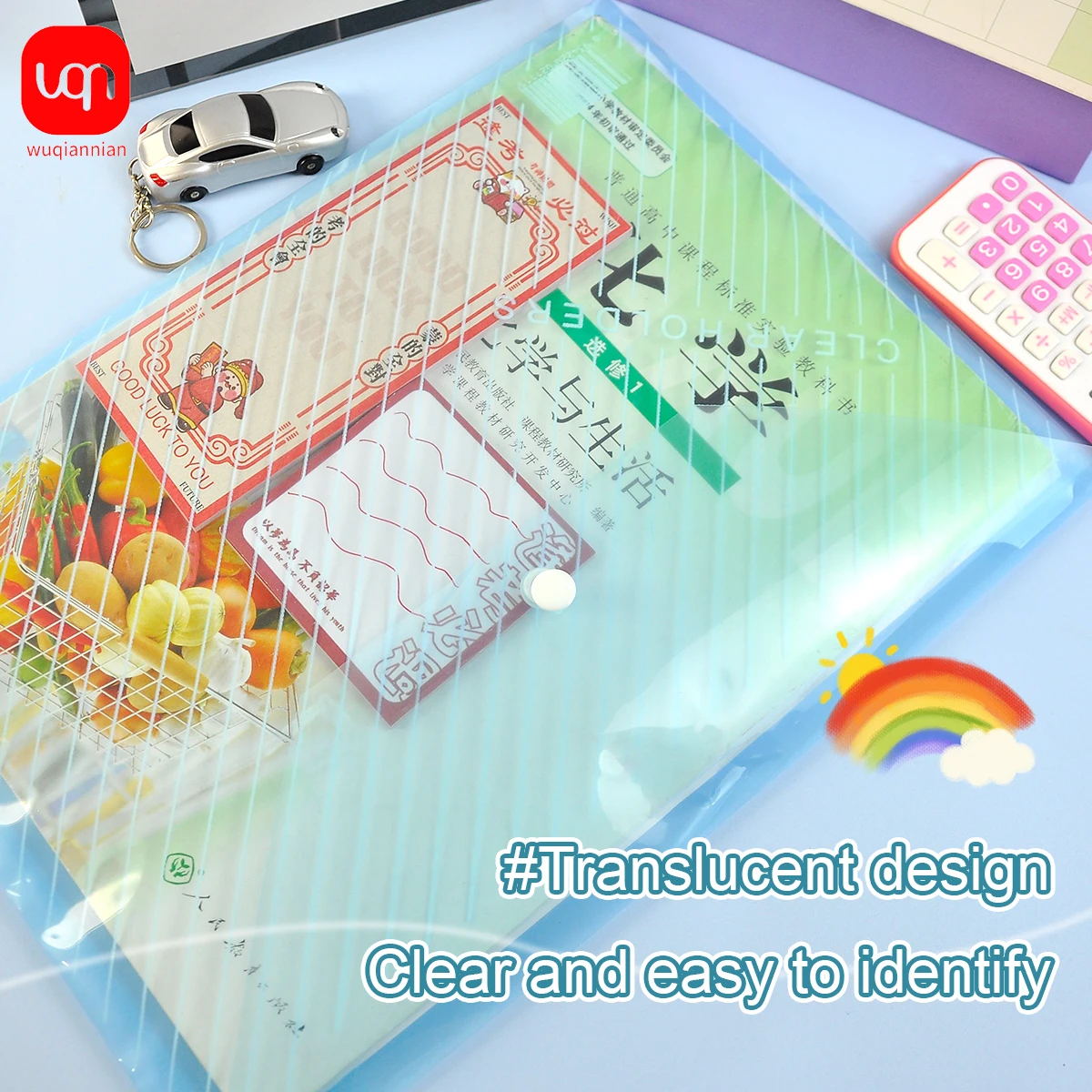 WQN 6/12pcs Striped Transparent Folder Transparent Plastic Folder A4 Letter Size Plastic Folder Paper Clip Folder Card