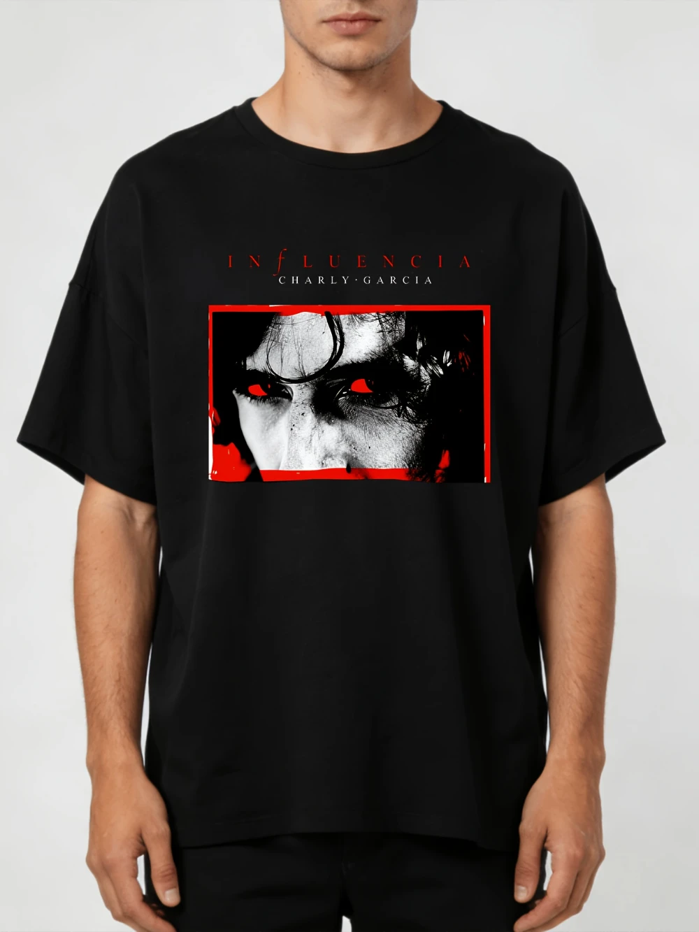 T-shirt avec logo de l'album Influence de Charlie Garcia - Design noir et rouge, chemise unisexe décontractée style streetwear en pur coton, vêtements pour hommes