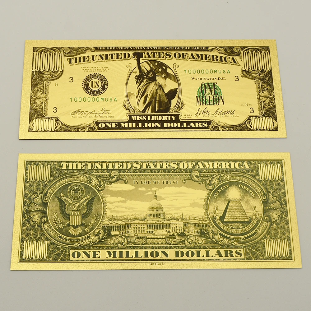 US Liberty Gold Foil Banknotes 100,000/One Million US Dollars Plastic Home Decoration Gifts