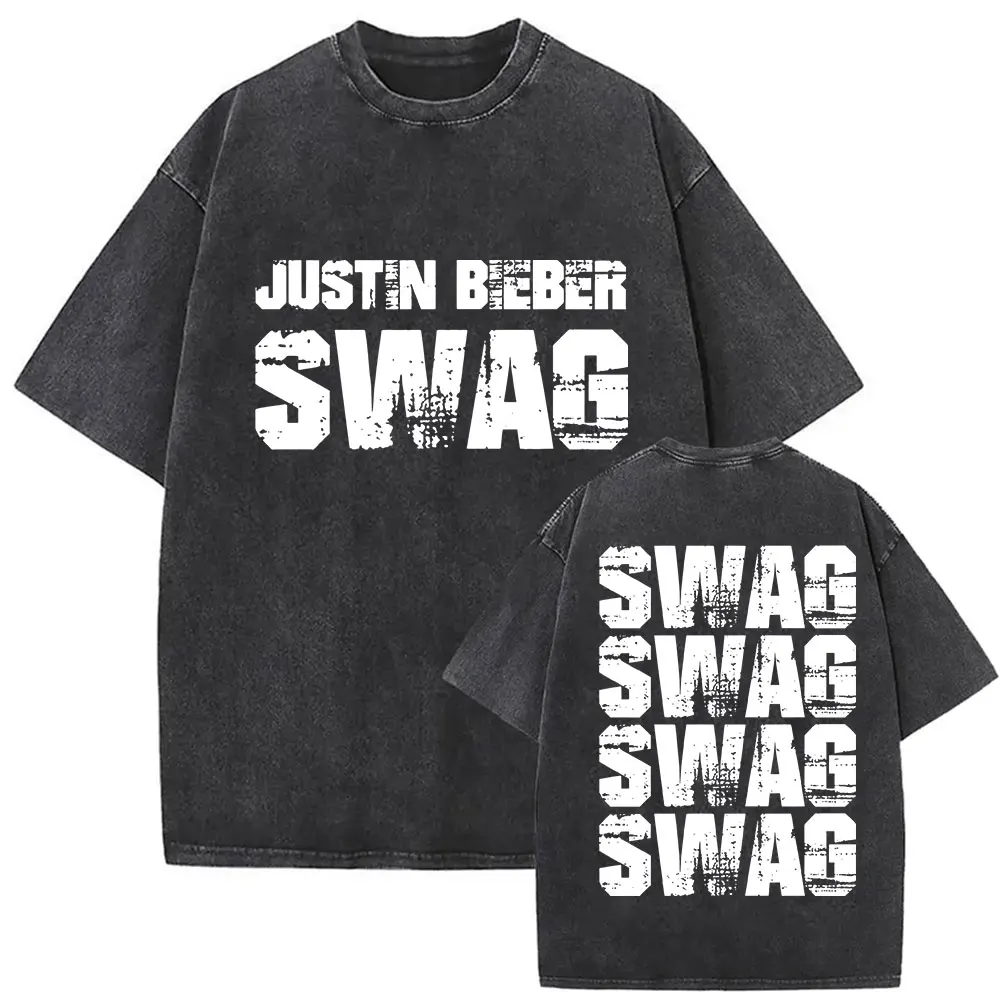خمر جاستن بيبر SWAG جولة 2025 غسلها تي شيرت الرجال النساء الملابس المشجعين هدية قصيرة الأكمام تي شيرت الهيب هوب المتضخم تي شيرت