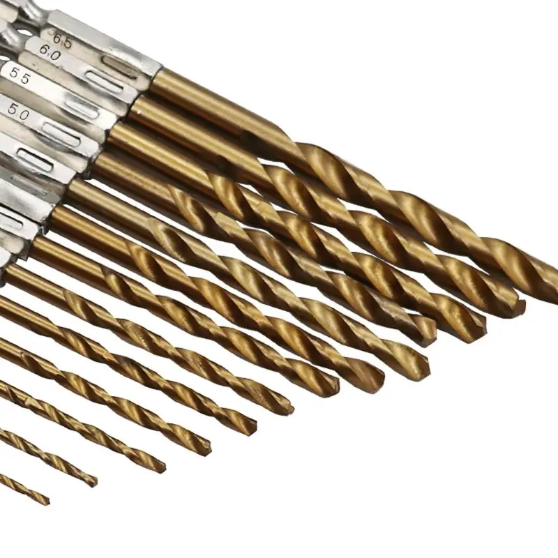 New 13PCS/SET 1.5-6.5MM HSS High Speed Steel for Titanium Coated 1/4 Shank Drill