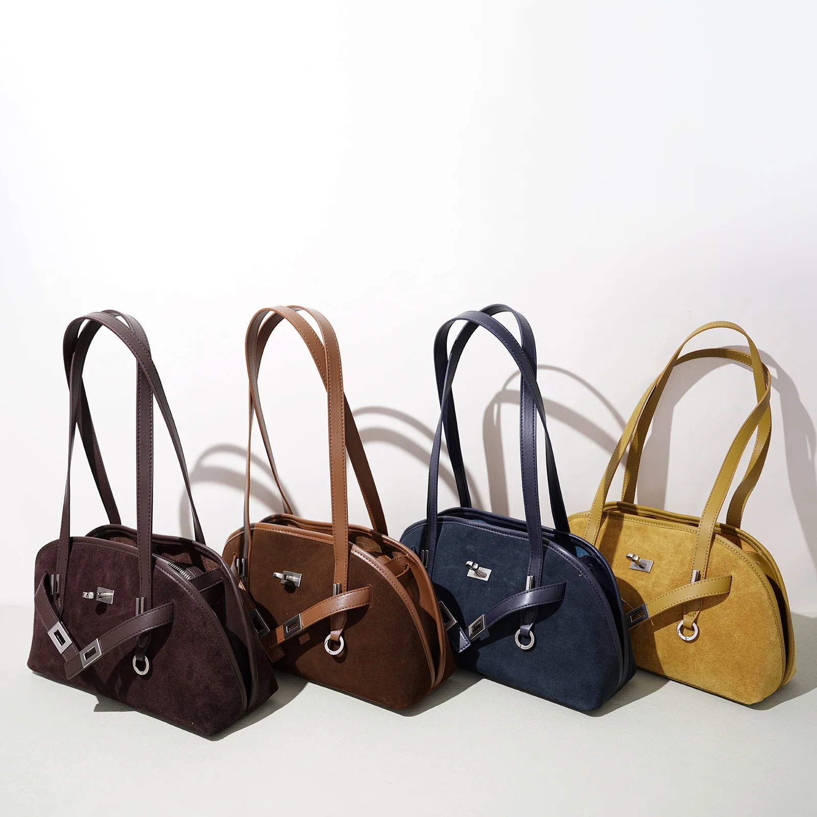 Autumn/Winter Premium Suede Boston Bag For Women Versatile Buckle Handbag Genuine Leather Retro Light Luxury Shoulder Bag