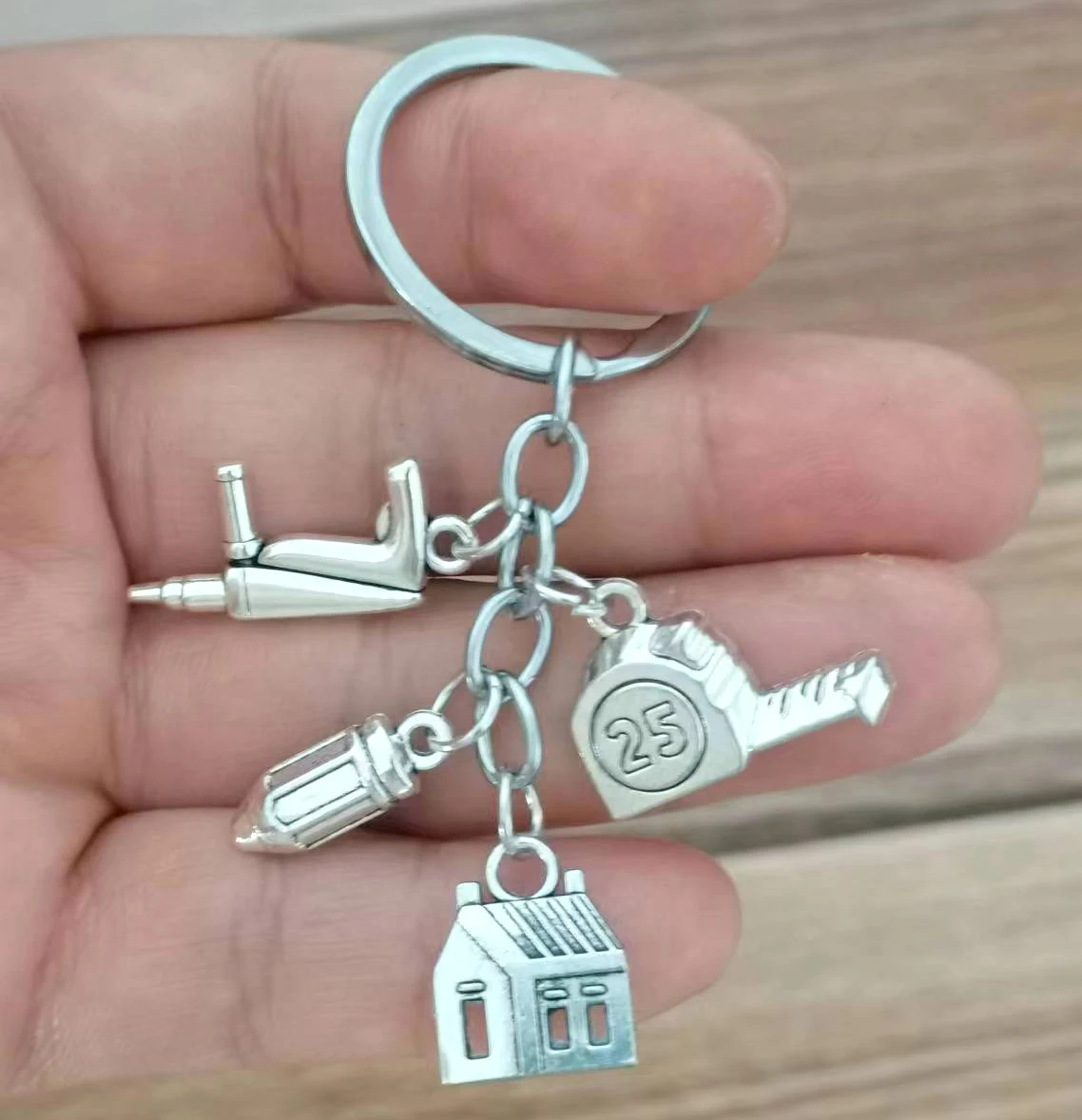 Engineer Architect House Design Key Chain Decoration House Hammer Ruler Creative Decoration Key Chain Father\'S Day Gift