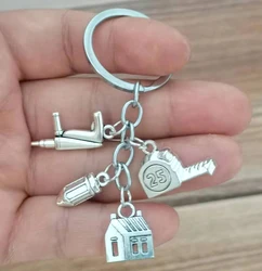 Engineer Architect House Design Key Chain Decoration House Hammer Ruler Creative Decoration Key Chain Father'S Day Gift