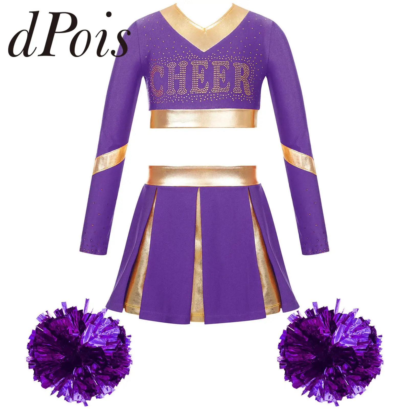 

Kids Girls Cheer Dance Outfit Teens Cheerleading Uniforms with Hand Flowers Teen Dancewear Set for Children Performance Clothes