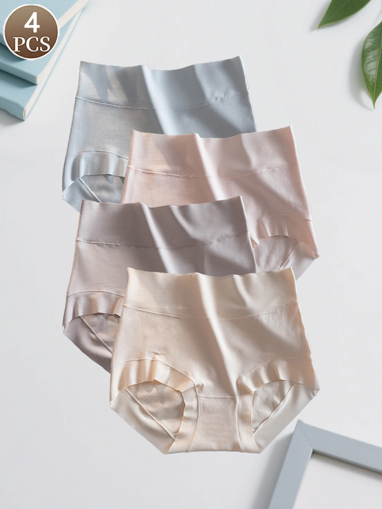 

4 шт., женское простое однотонное нижнее белье, повседневные спортивные женские треугольные брюки с высокой талией, удобные и мягкие женские трусы